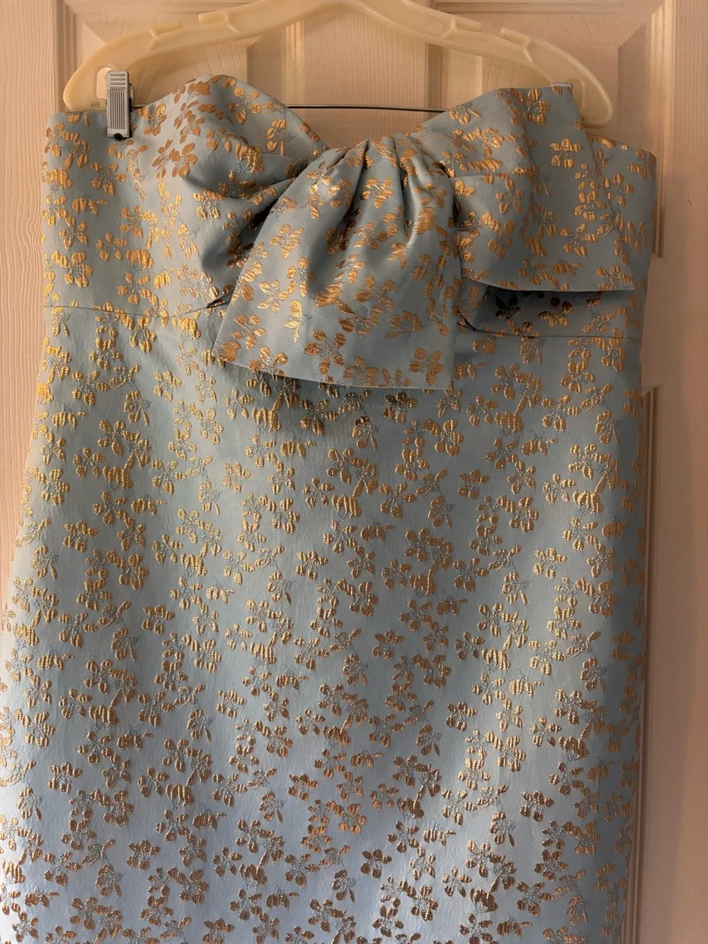 Lilly Pulitzer Strapless Light Blue and Gold Jacquard Gown - Picture 2 of 5